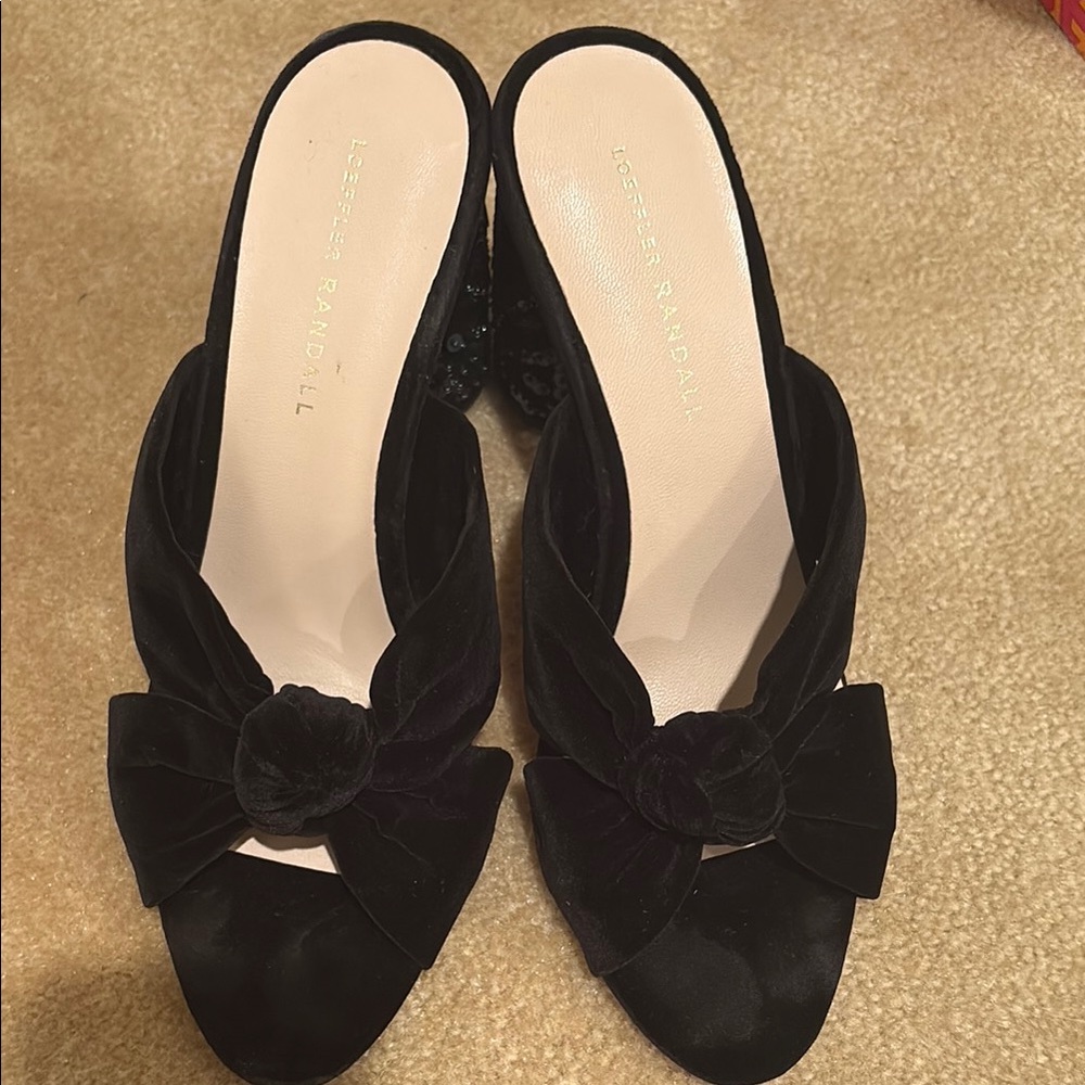 Loeffler Randall Black Mules with Bow Detail